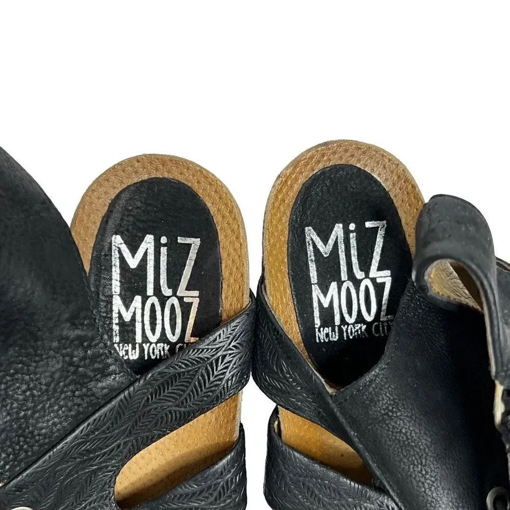 Miz Mooz black leather Sierra demi-wedge lace up gladiator sandals size 42 (10.5